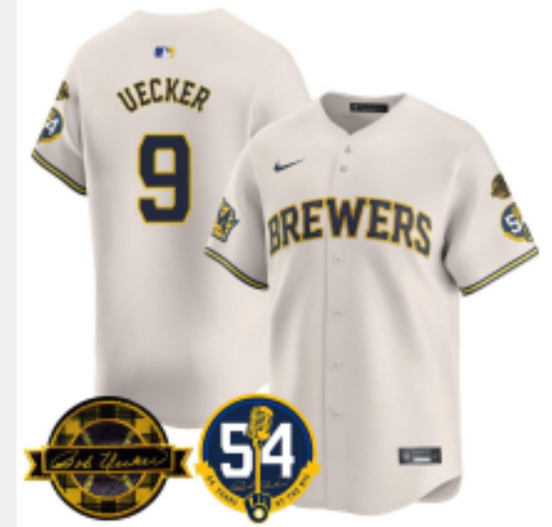 Men Milwaukee Brewers #9 Uecker Cream Nike MLB 2025 Jersey 01->milwaukee brewers->MLB Jersey